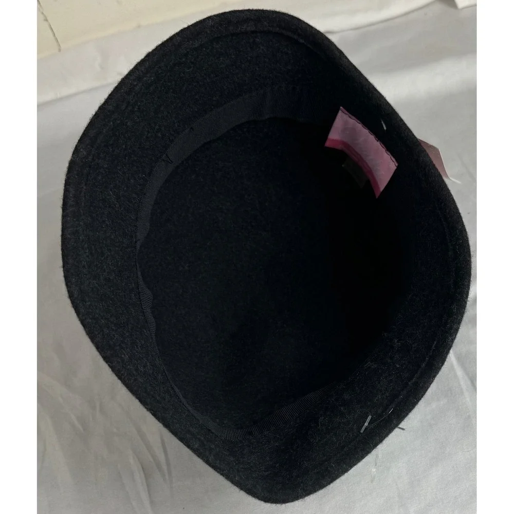 Scala Dorfman‎ Pacific Wool Cloche Hat Grey Polka Dot Ribbon Flower